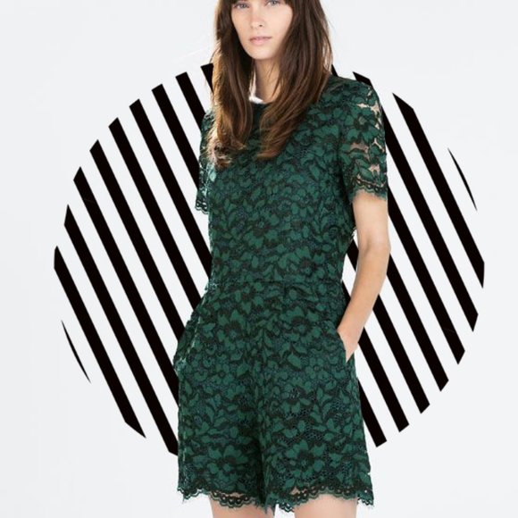 Zara Pants - Zara Green Lace Romper with Modal Lining and Invisible Zipper
